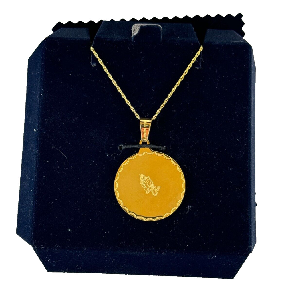 Lord's Prayer necklace Stauer Gold Stainless Steel Praying Hands original box